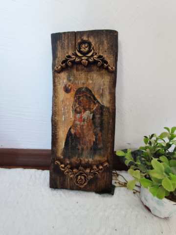 Icoană pe blat de lemn -Maica Domnului cu Pruncul [2]