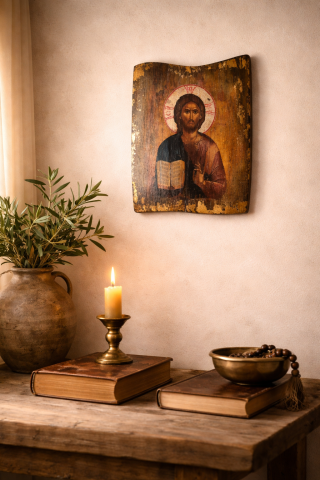 Icoane și Decor Rustic – Unicate din Lemn și Piatră - Icoană rustică pe lemn, reprezentând scena Răstignirii