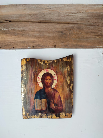 Icoană rustică pe lemn, reprezentând scena Răstignirii [3]