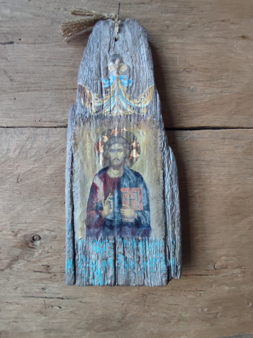Icoană pictată pe lemn recuperat – Iisus Hristos [3]