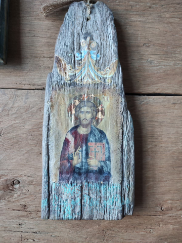 Icoană pictată pe lemn recuperat – Iisus Hristos [2]