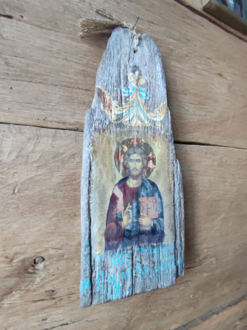 Icoană pictată pe lemn recuperat – Iisus Hristos [1]