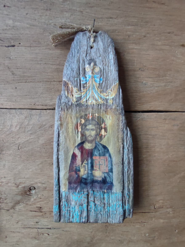 Icoană pictată pe lemn recuperat – Iisus Hristos [4]