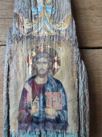 Icoană pictată pe lemn recuperat – Iisus Hristos [6]