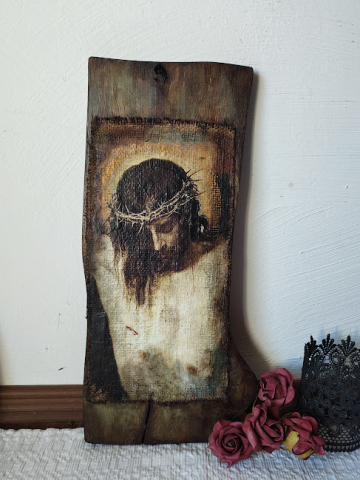 Icoană lucrată manual pe lemn de stejar – aspect vechi [0]