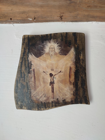 Icoană rustică pe lemn, reprezentând scena Răstignirii [1]