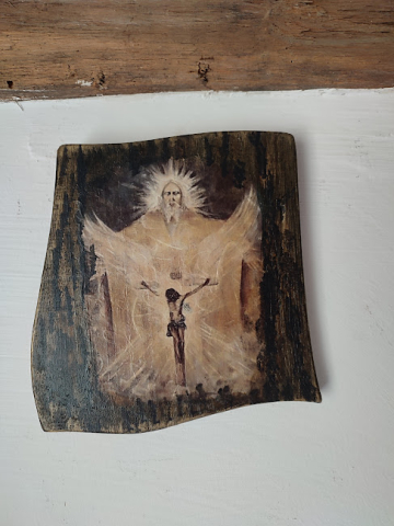 Icoană rustică pe lemn, reprezentând scena Răstignirii [3]