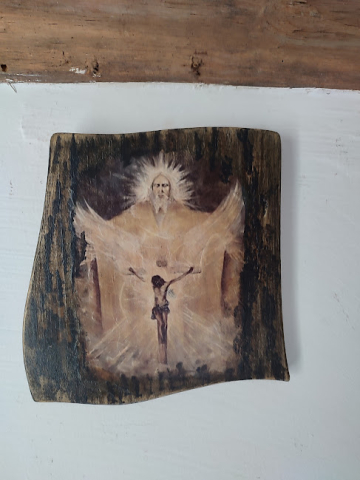 Icoană rustică pe lemn, reprezentând scena Răstignirii [2]