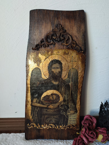 Icoană lucrată manual pe lemn de stejar – aspect vechi [8]