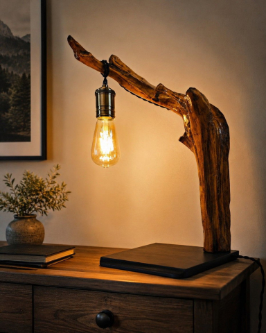 Corpuri de Iluminat și Lămpi Handmade – Lumină cu Stil și Poveste - Lampă handmade din lemn vechi piesă unicat