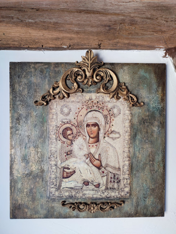 Icoană de perete handmade – model unicat cu relief și aurire [3]