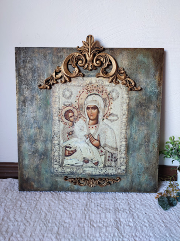 Icoană de perete handmade – model unicat cu relief și aurire [1]