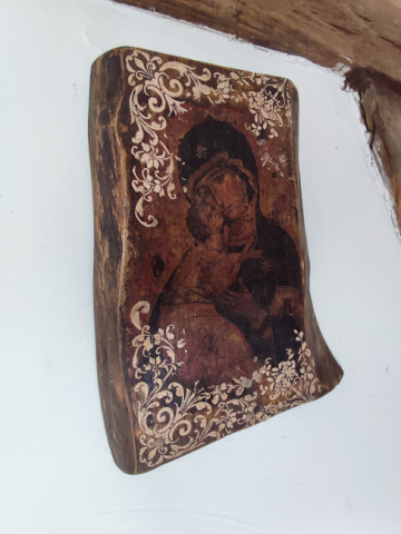 Icoană rustica pe lemn cu Maica Domnului și Pruncul [4]