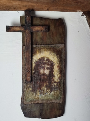 Icoană lucrată manual pe lemn de stejar – aspect vechi [7]
