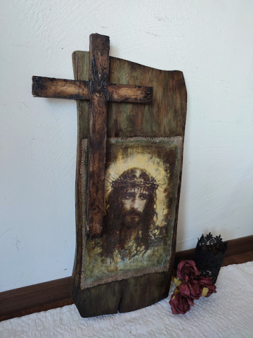 Icoană lucrată manual pe lemn de stejar – aspect vechi [3]