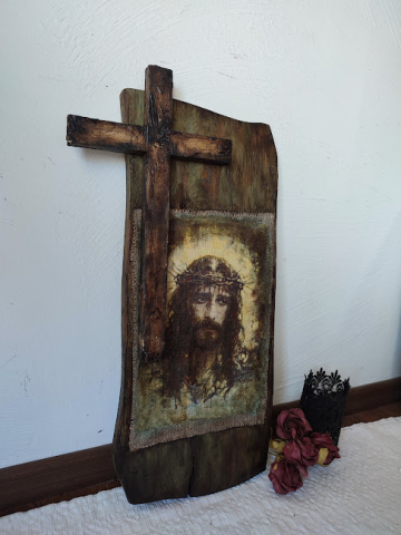 Icoană lucrată manual pe lemn de stejar – aspect vechi [4]