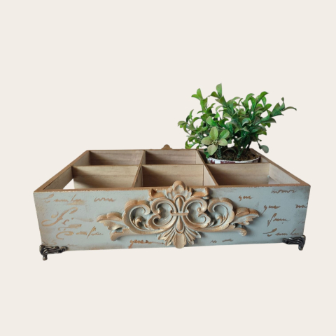 Organizator Vintage din Lemn cu 6 Compartimente și Detalii Sculptate [4]