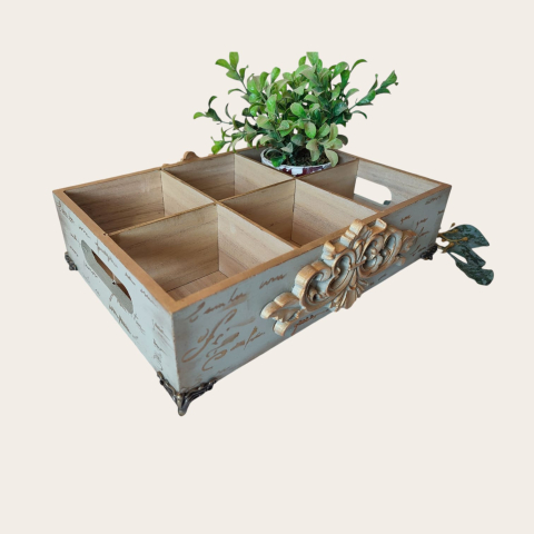 Organizator Vintage din Lemn cu 6 Compartimente și Detalii Sculptate [6]