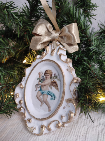 Ornament Crăciun handmade – înger vintage în ramă ceramică [3]