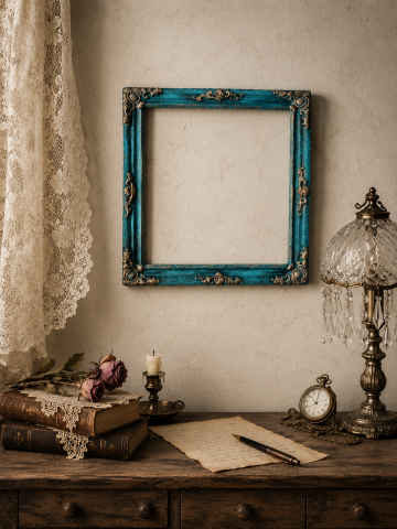Oglinzi si rame decorative - Ramă Vintage Recondiționată Turcoaz cu Accente Aurii