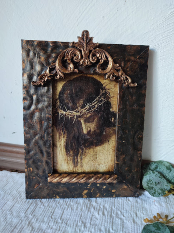 Icoană de perete unicat cu ramă metalică și decorații din lemn [5]