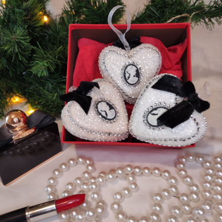 Craciun-globuri si decoratiuni hand made - Set globuri-Glamour Hearts