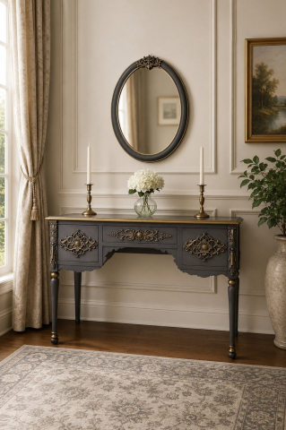 Mobila Reconditionata-Mobila Shabby Chic - Set masa de toaletă/birou +oglinda -Baroque
