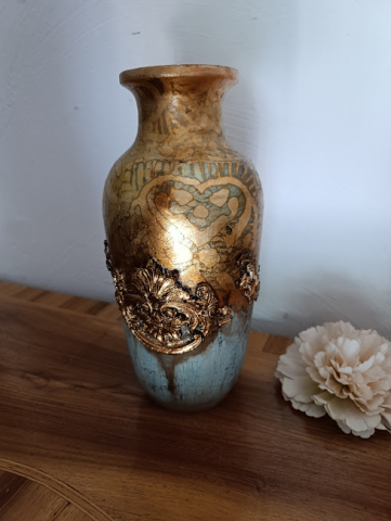 Vază ceramică handmade decorată manual cu patină aurie vintage [2]