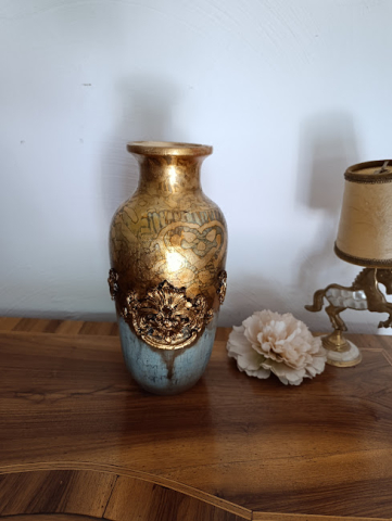 Vază ceramică handmade decorată manual cu patină aurie vintage [3]
