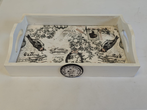 Tavă de servire vintage, handmade, decor Rouen 1841 [3]