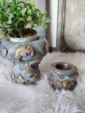 Vază Ceramică și Suport pentru Lumânare – Set Decorat în Stil Antic [5]