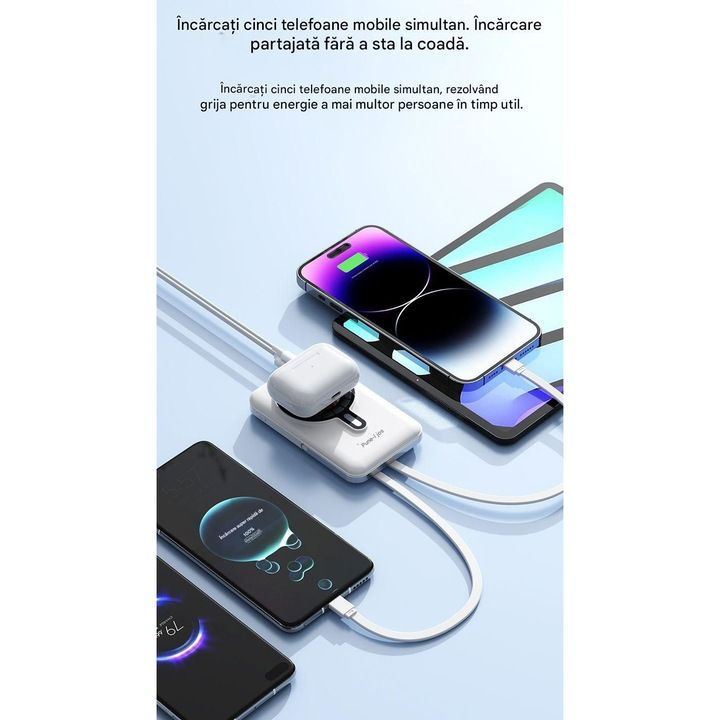 Baterie externa magnetica wireless Deji B275, 10000 mAh, Qi2 15W, Pd 20W, Negru [4]