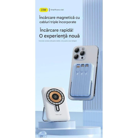 Baterie externa magnetica wireless Deji B275, 10000 mAh, Qi2 15W, Pd 20W, Negru [2]