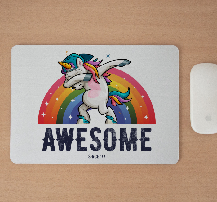 Mousepad cu mesaj aniversar, Unicorn Awesome Since [2]