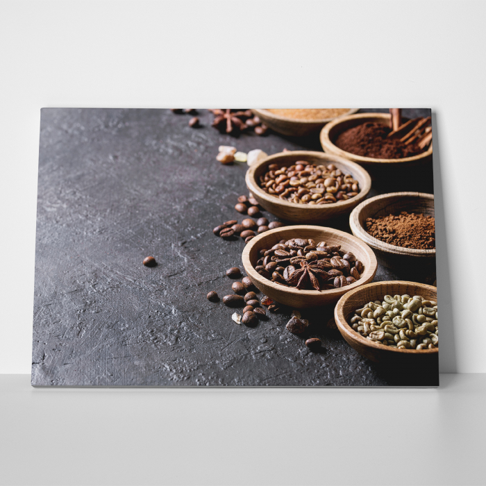 Tablou canvas bucatarie, Boluri de lemn cu boabe de cafea [3]