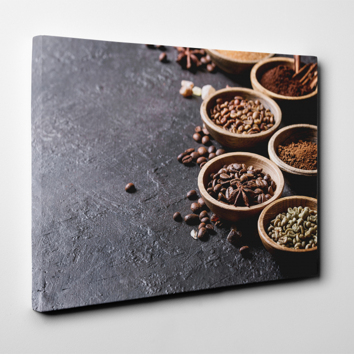 Tablou canvas bucatarie, Boluri de lemn cu boabe de cafea [2]