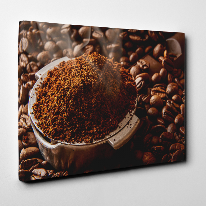 Tablou canvas bucatarie, Cafea boabe proaspat macinata [2]