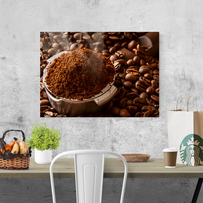 Tablou canvas bucatarie, Cafea boabe proaspat macinata [4]