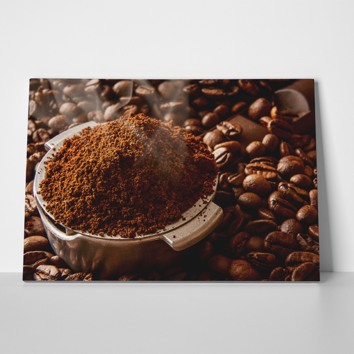 Tablou canvas bucatarie, Cafea boabe proaspat macinata [3]