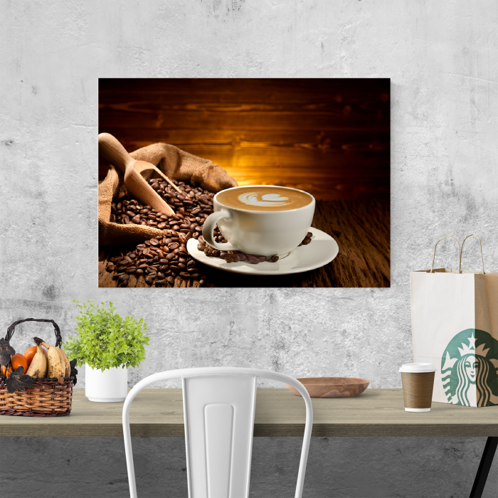 Tablou canvas bucatarie, Cafea crema & boabe [4]