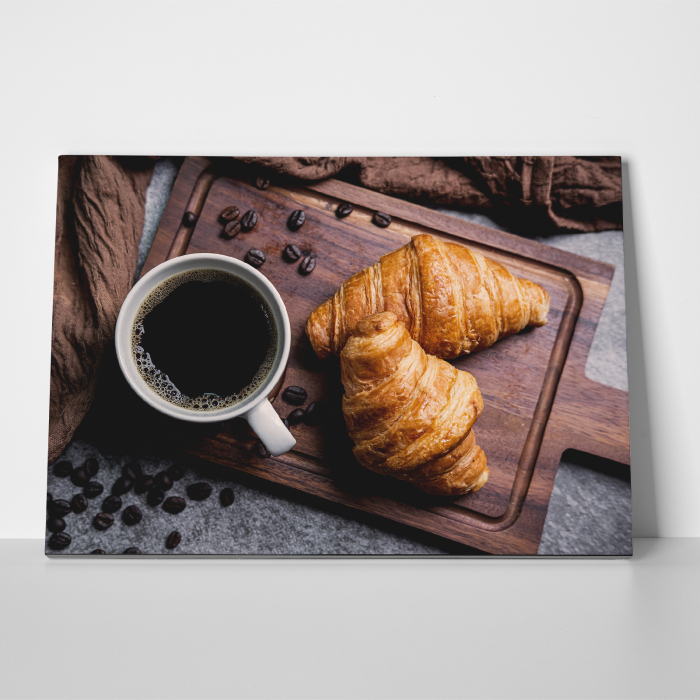 Tablou canvas bucatarie, Cafea neagra & croisant cu unt [3]