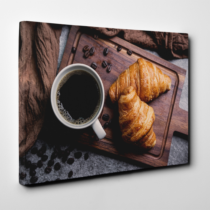 Tablou canvas bucatarie, Cafea neagra & croisant cu unt [2]