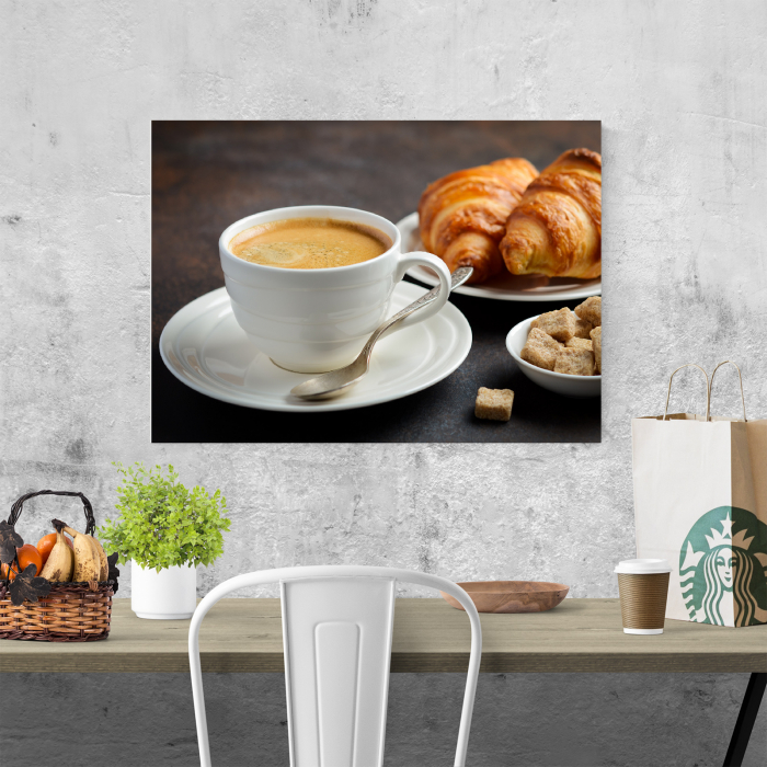 Tablou canvas bucatarie, Cafeaua & croisantul de dimineata [4]