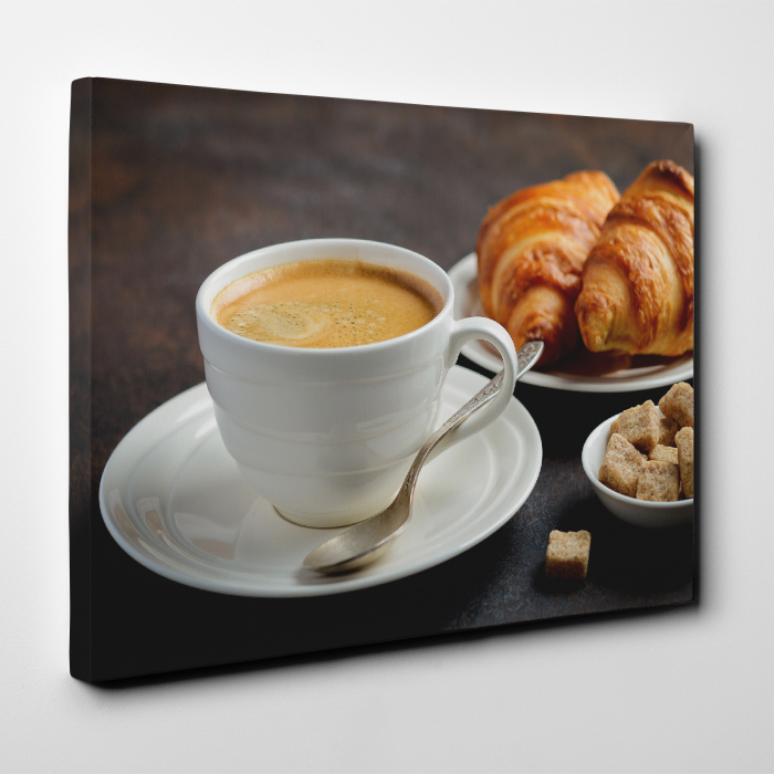 Tablou canvas bucatarie, Cafeaua & croisantul de dimineata [2]