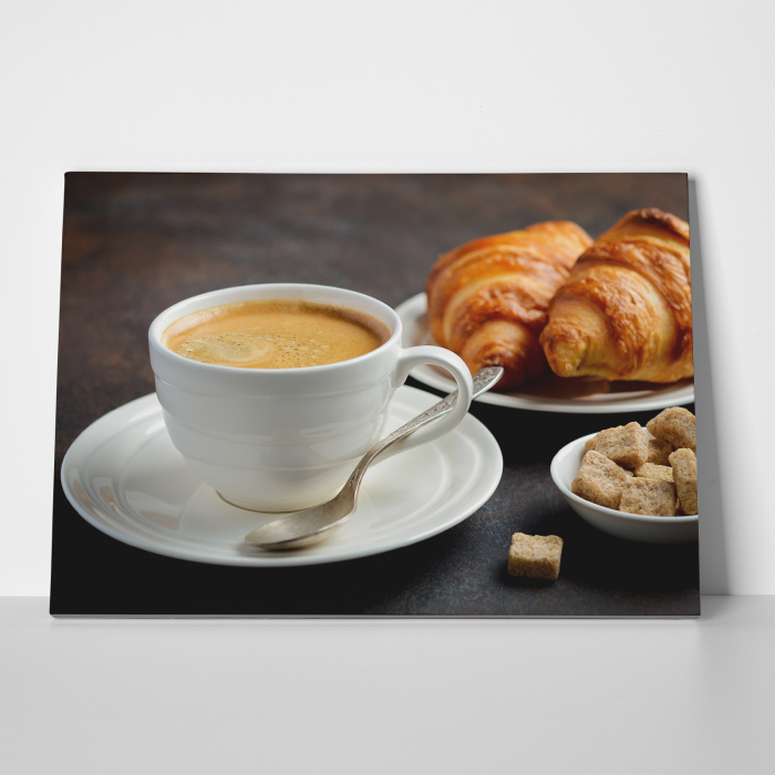 Tablou canvas bucatarie, Cafeaua & croisantul de dimineata [3]