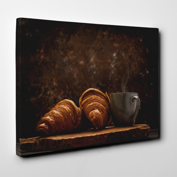 Tablou canvas bucatarie, Croissant si cafea proaspata [2]
