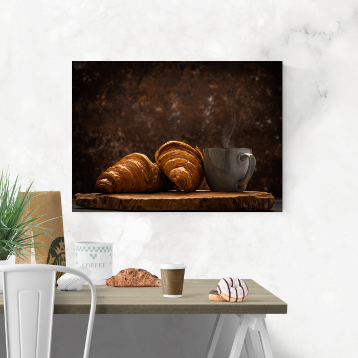 Tablou canvas bucatarie, Croissant si cafea proaspata [4]