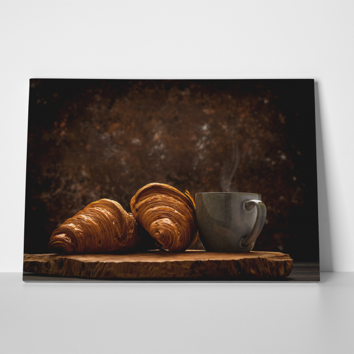 Tablou canvas bucatarie, Croissant si cafea proaspata [3]