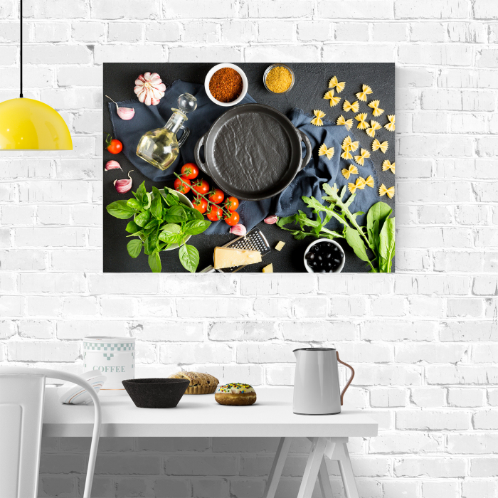 Tablou canvas bucatarie, Legume & paste farfalle [4]