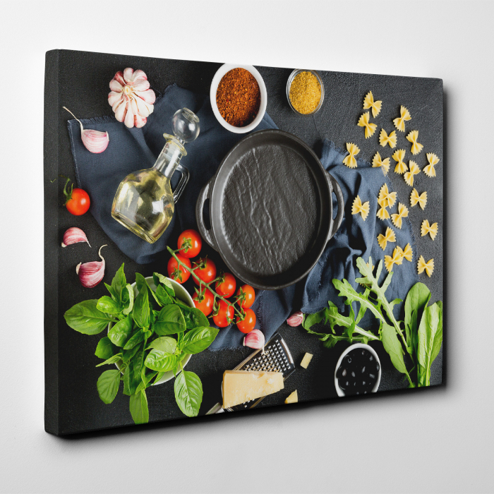 Tablou canvas bucatarie, Legume & paste farfalle [2]